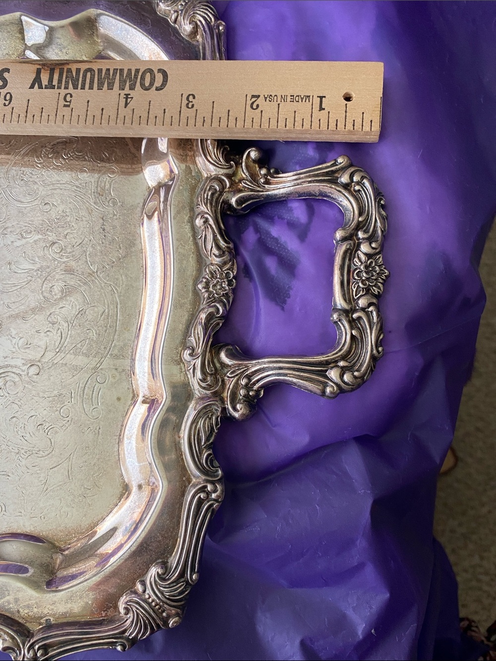 Ornate Silver Vanity Tray with Handles - Decorative Home Bath Accent - Picture 3 of 7
